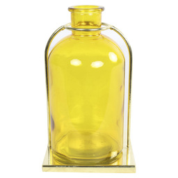 Fles/vaas in gouden houder kirby geel  h