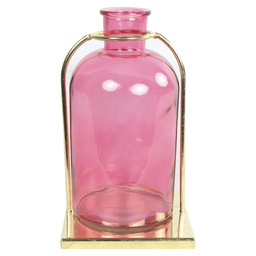 Fles/vaas in gouden houder kirby roze h2