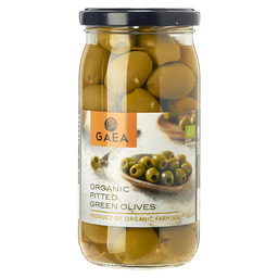 Organic pitted green olives in brine