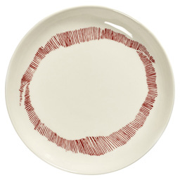 Bord feast 16xh2cm wit swirl/str.rood