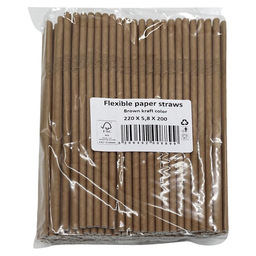 Paper straw 3ly brown flexible 220x6mm