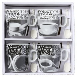 4 mugs + 4 spoons - 'black & white' - 24
