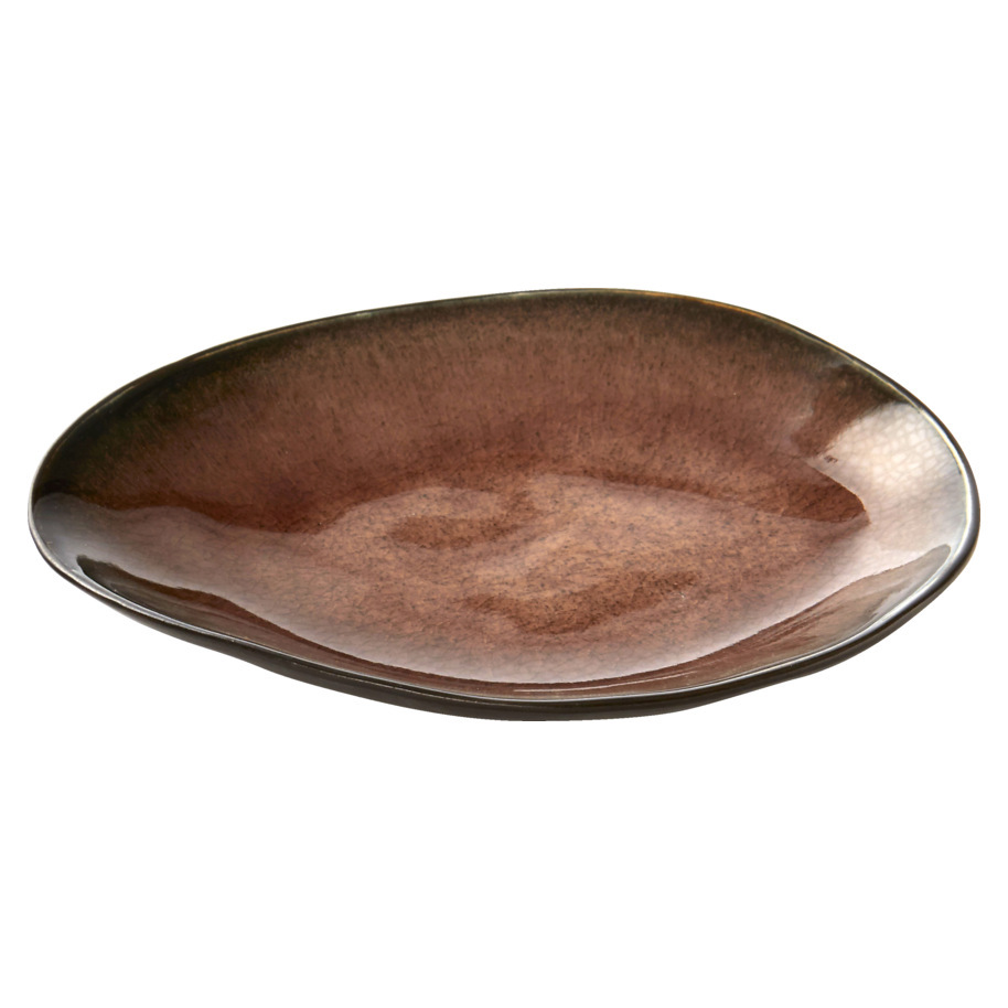 PLATE OVAL 15X12CM PURE BROWN FLAMED