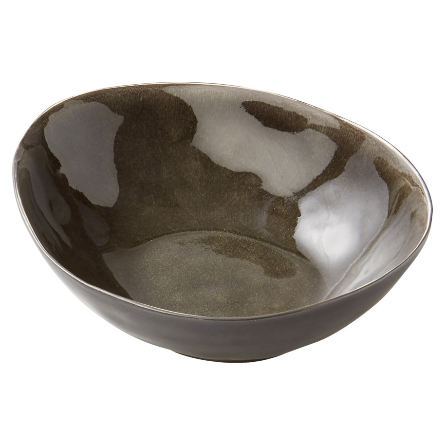 BOWL OVAL 21X6 CM PURE GREY FLAMED