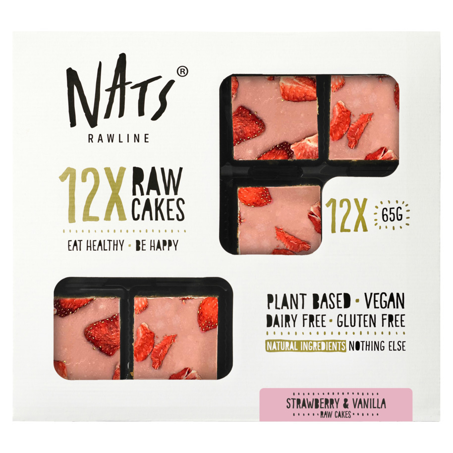 12 RAW CAKES VANILLE & FRAISE 65G NATS