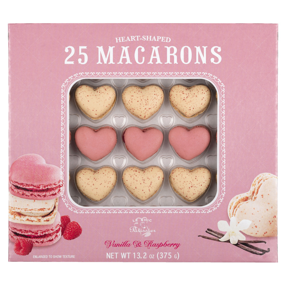 25 HEART-SHAPED MACARONS - RASPBERRY & V
