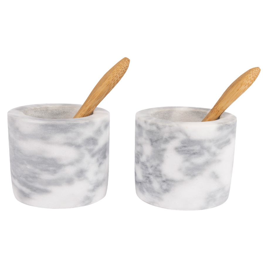 PEPPER AND SALT SET MARBLE WITH SPOONS
