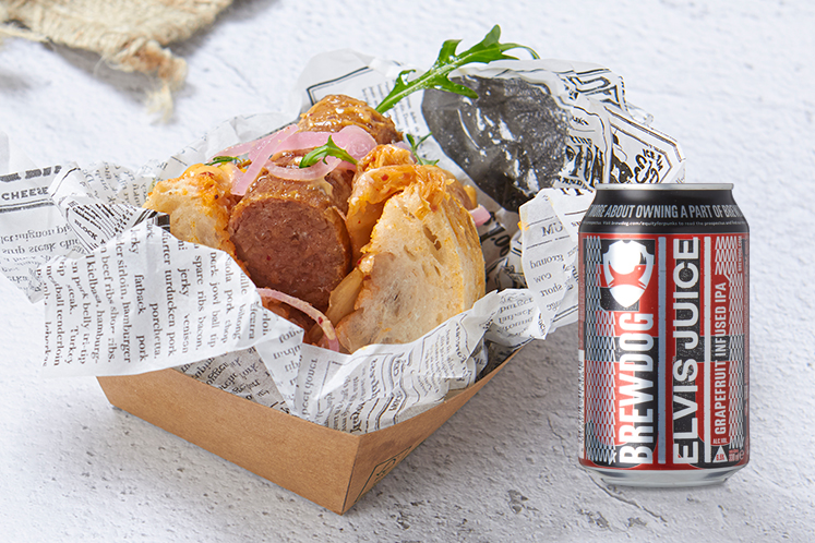 Beyond Sausage met Kimchi in combinatie met een Brewdog Elvis Juice