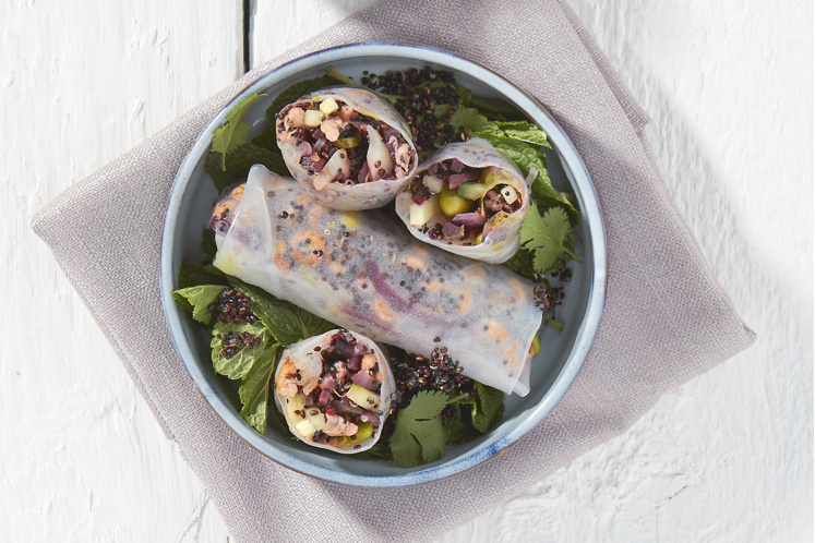 Springrolls met Hollandse garnalen en zwarte quinoa