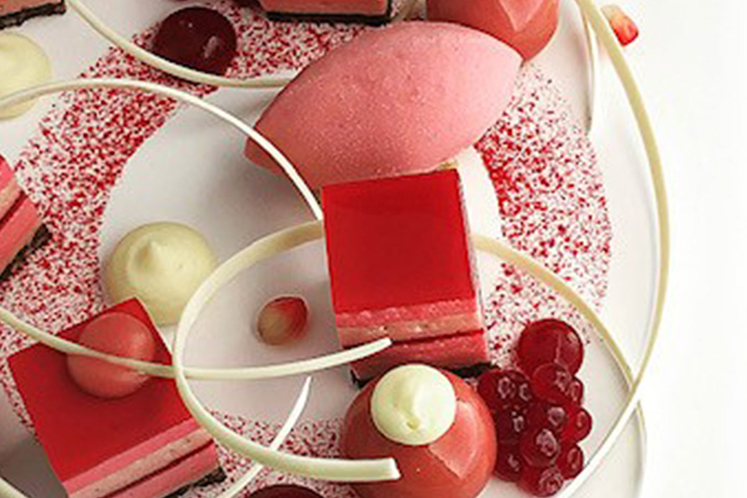 Marbré van granaatappel met witte chocolade