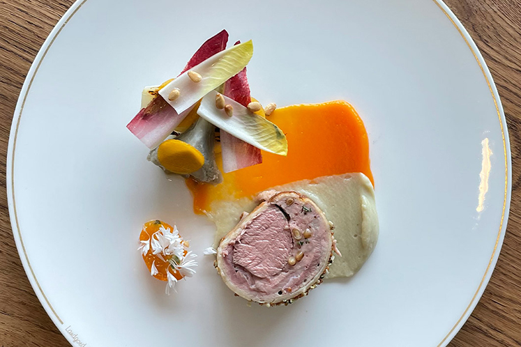 Lamsrouleaux met pompoen, witlof, pijnboompitten en artisjok