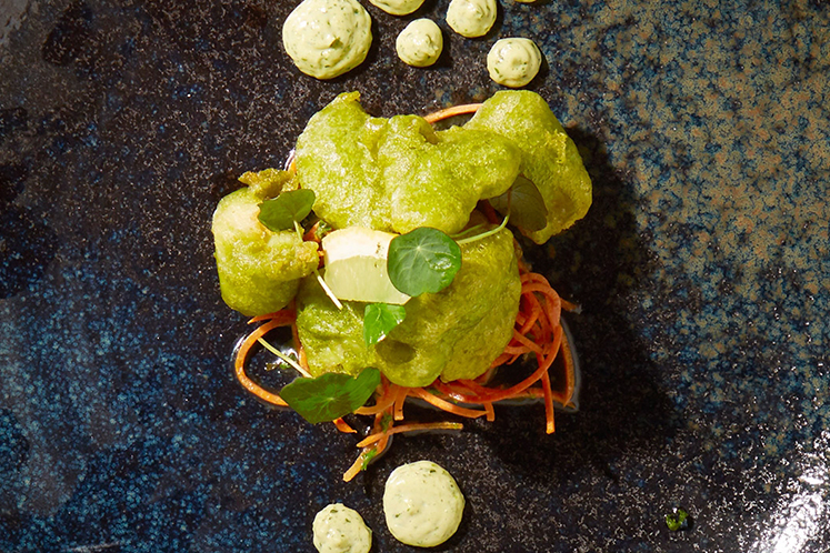 Koolvis, algen en tempura