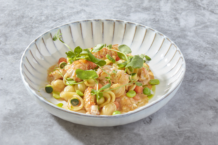 Orecchiette met langoustines en zomerse groenten