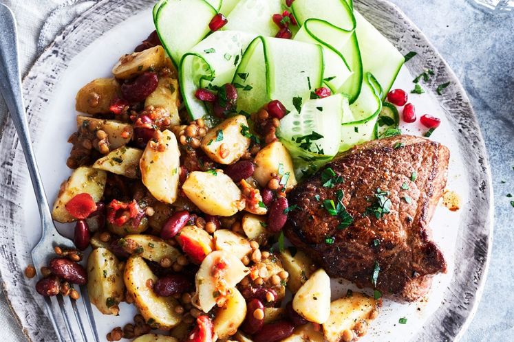 Biefstuk met Fano Pure Piepers kidneybonen en zongedroogde tomaat