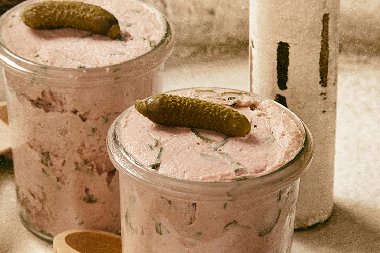 Spread van rillettes met cornichons