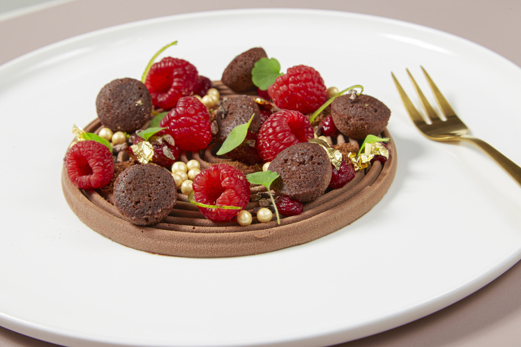 Chocolade dessert op bord