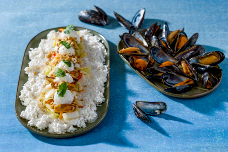 Aziatische paella met mosselen