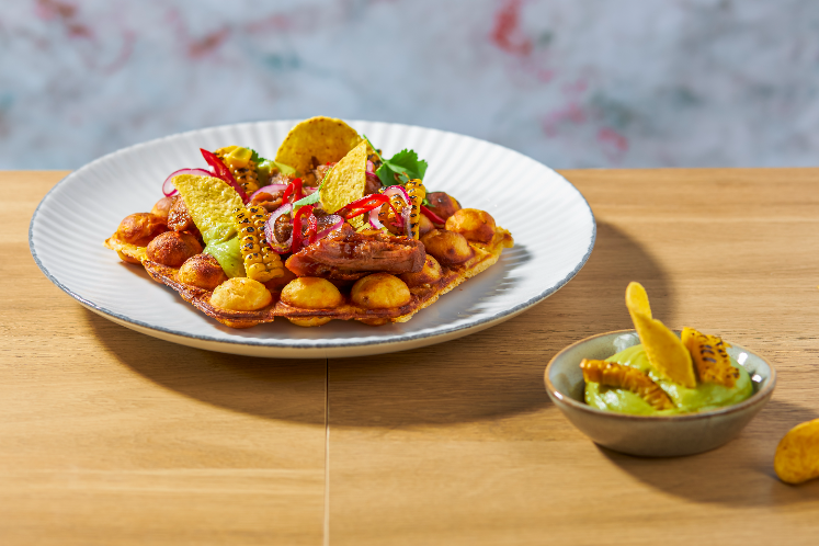 Bubble waffle met pulled pork