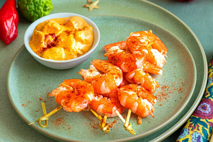 Garnalen in mangocurry met mangochutney