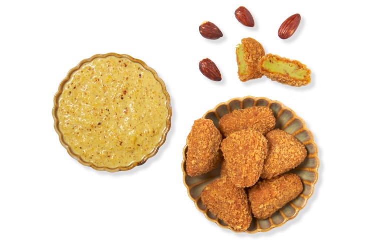 Guacamole bites met dip van gerookte amandelen en gepofte paprika