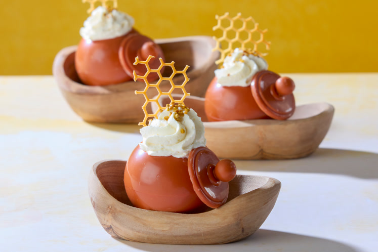 Chocolade honingpotjes gevuld met honing-tiramisu