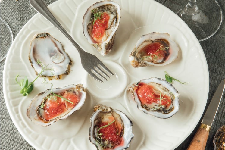 Oesters met frambozensiroop