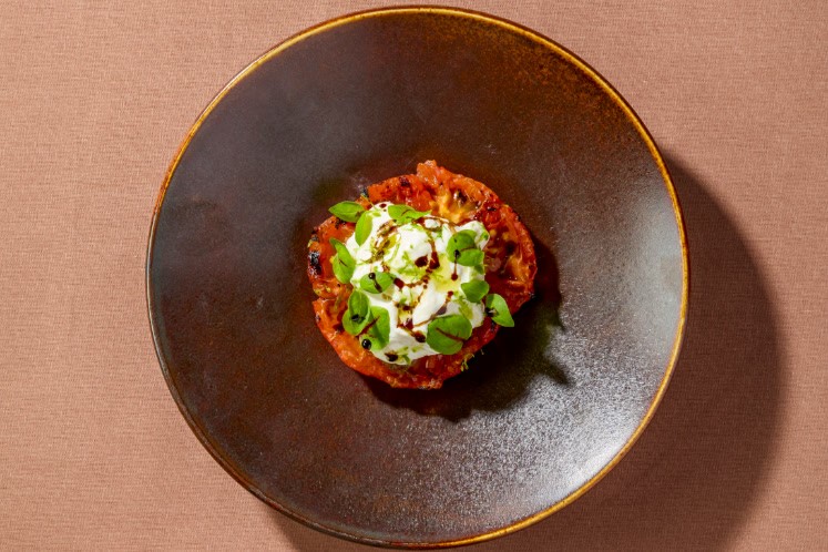 Tomaat van de barbecue met burrata