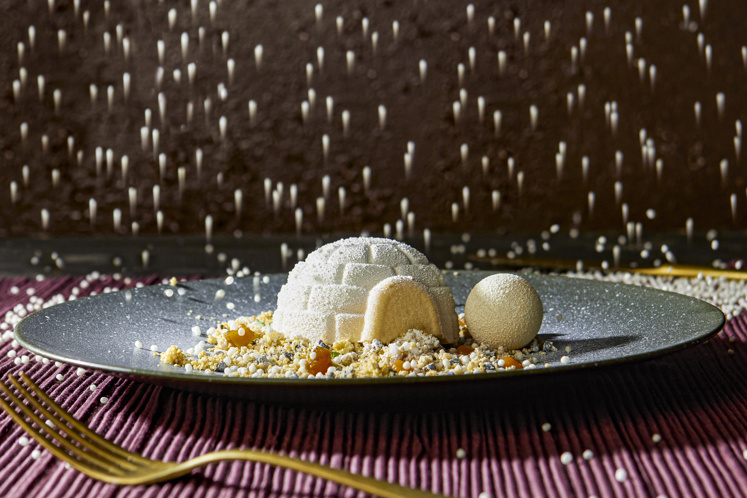 Iglo van pompoen met crumble en gekarameliseerde pompoen