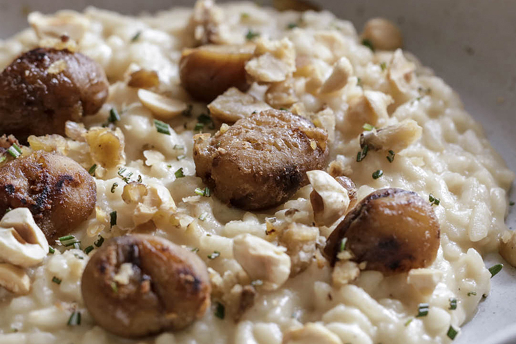 Romige risotto met knolselderij en kastanjes
