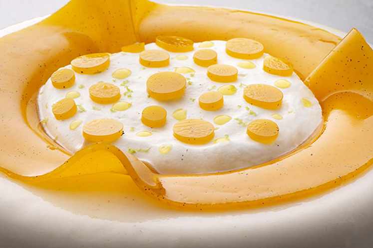 Yuzu, vanillebiscuit, sinaasappel en mascarponeroom