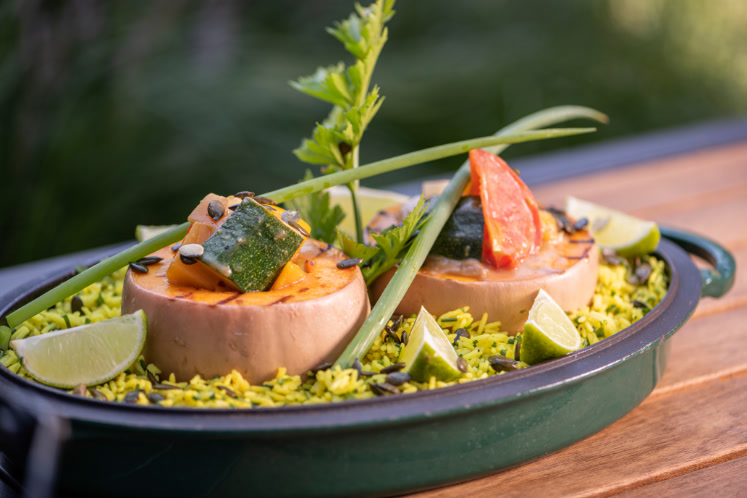 Vegetarische curry van de Big Green Egg
