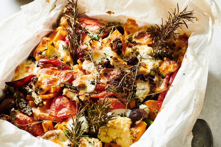 Groente traybake van de Big Green Egg